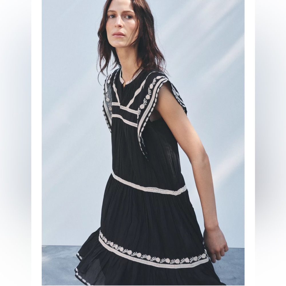 Zara ZW collection Contrast Embroidered Dress